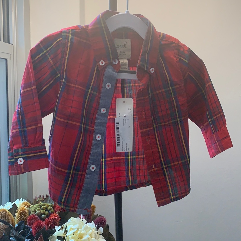 Peek Little Peanut baby red tartan shirt SZ 3-6 m
